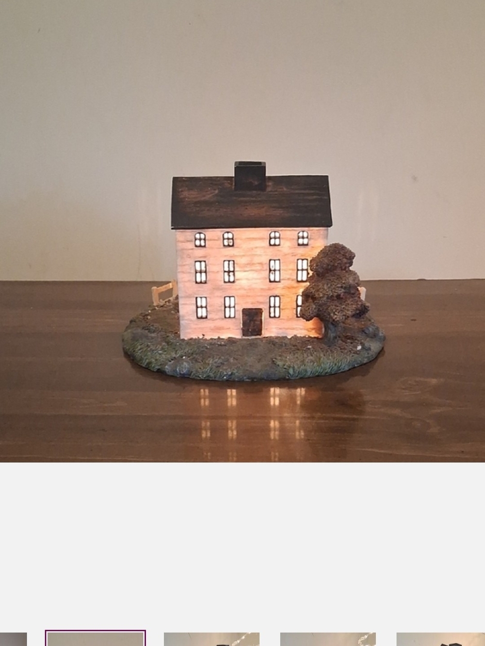 Miniature Light-Up Ceramic House with Tree - Beige and Brown